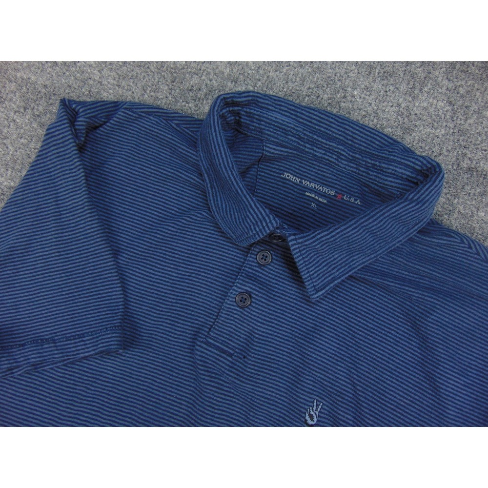 John Varvatos Polo Mens XL Blue Striped Short Sleeve Casual Designer Shirt